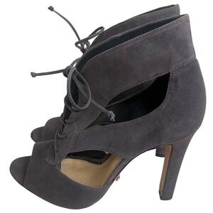 Schutz Dark Gray Suede Lace Up Peep Toe Ankle Boot Heels Size 10B used 1x only!